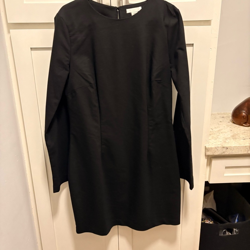 H&M defined waist long sleeve black dress medium